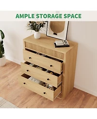 gaomon Fluted 3 Drawer Wooden Dresser, 31.5" Wide Modern Nightstand Storage Cabinet for Bedroom