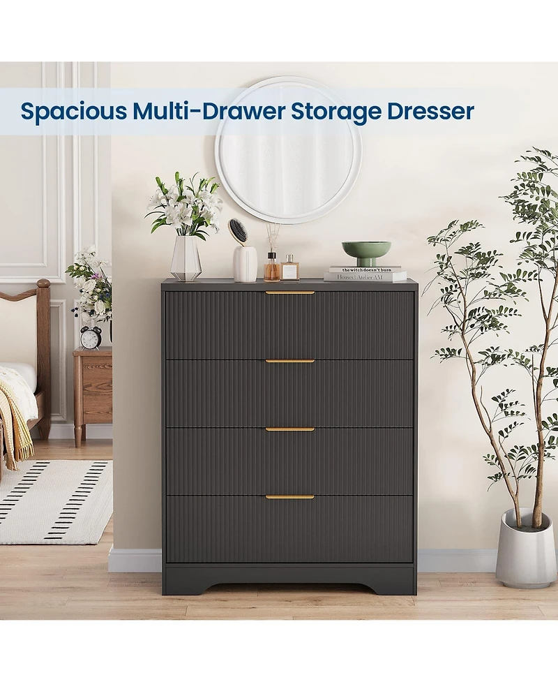 gaomon Fluted 4 Drawer Dresser for Bedroom, 38.6" Tall Modern Chest with Handles Wood Storage Cabinet