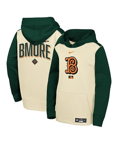 Nike Big Boys and Girls Cream/Green Baltimore Orioles 2026 City Connect Authentic Collection Therma-fit Hoodie