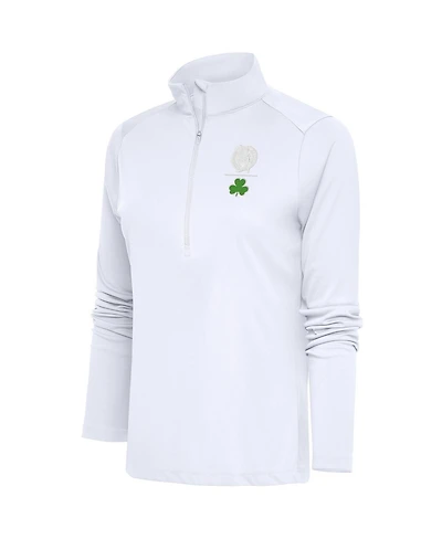 Antigua Women's White Boston Celtics Shamrock Tribute Half-Zip Pullover Top