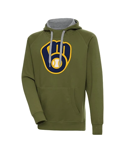 Antigua Men's Olive Milwaukee Brewers Victory Pullover Hoodie
