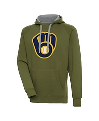 Antigua Men's Olive Milwaukee Brewers Victory Pullover Hoodie