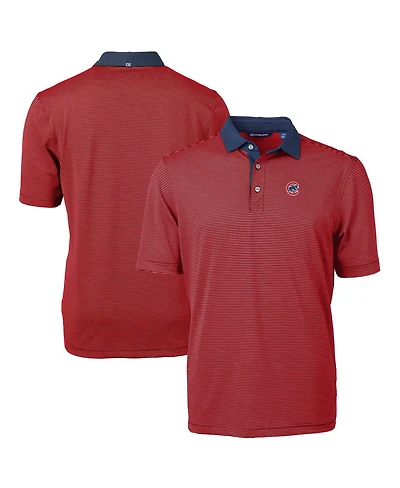 Cutter & Buck Men's Red/Navy Chicago Cubs Virtue Eco Pique Micro Stripe Polo Shirt