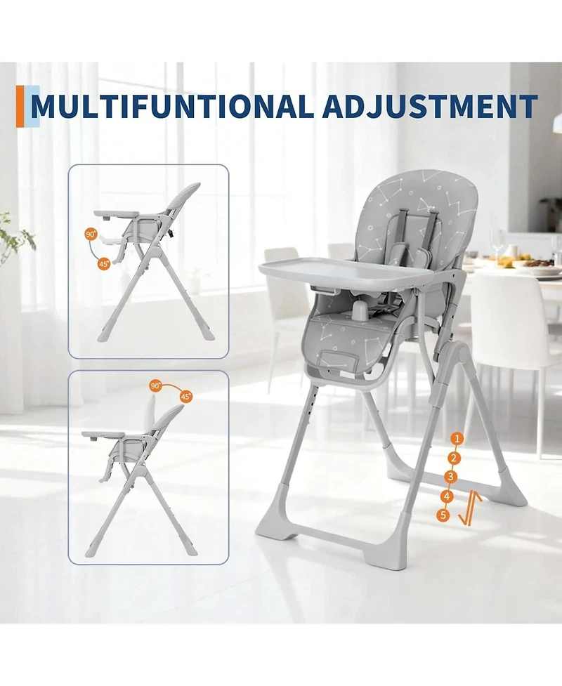 gaomon Baby High chair, Foldable Feeding Chairs for Babies and Toddlers, Adjustable Height/Backrest/Footrest, Removable Tray, Fast Folding