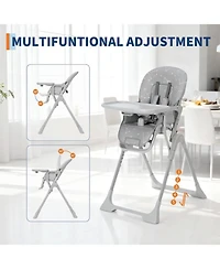 gaomon Baby High chair, Foldable Feeding Chairs for Babies and Toddlers, Adjustable Height/Backrest/Footrest, Removable Tray, Fast Folding