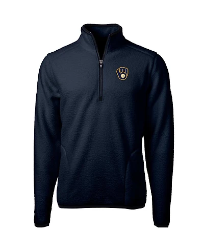 Cutter & Buck Men's Navy Milwaukee Brewers Cascade Eco Sherpa Fleece Quarter-Zip Pullover Jacket