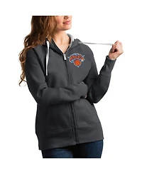 Antigua Women's Charcoal New York Knicks Victory Full-Zip Hoodie