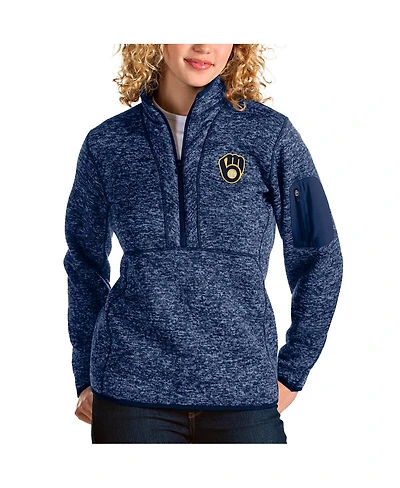Antigua Women's Heather Navy Milwaukee Brewers Fortune Half-Zip Pullover Jacket