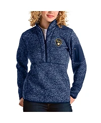 Antigua Women's Heather Navy Milwaukee Brewers Fortune Half-Zip Pullover Jacket