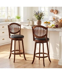 Slickblue Set of 2 Swivel Bar Stools with Back Support, Wood Frame Chairs for Kitchen Island