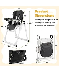 Gouun Baby Foldable High Chair with 4 Lockable Wheels and Double Tray