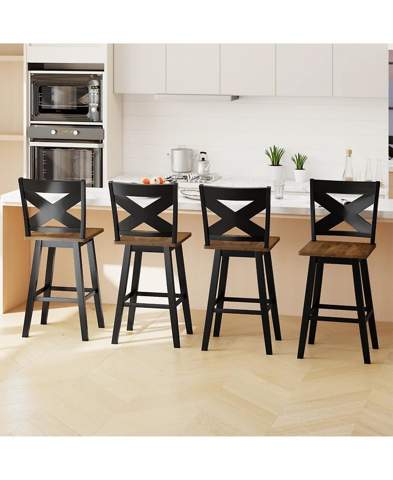 Slickblue Set of 2 Rubberwood Swivel Barstools with Backrest & Wide Seat