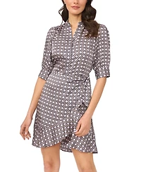 CeCe Women's Open Collar Ruffle Detail Wrap Dress