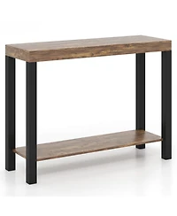 Slickblue 2 Tier Bar Table with Open Shelves, Home Bar Storage Unit for Kitchen and Living Space-Rustic