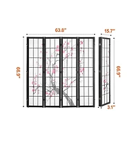 Sugift 4-Panel Japanese Shoji Style Folding Room Divider Screen, 66.9 in Tall Wood Frame