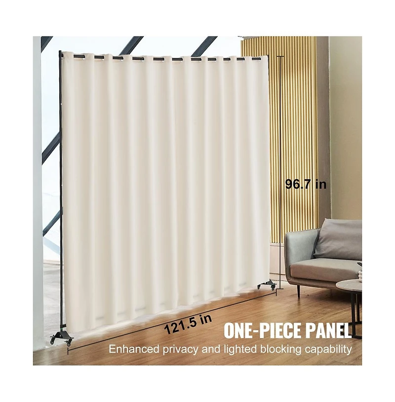 Sugift Portable Panel Room Divider with Wheels, 121.5 x 17.7 x 96.7 in Freestanding Curtain Divider Privacy Screen for Office Bedroom