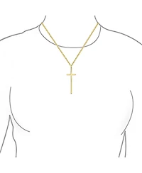 Bling Jewelry Modern Elongated Simple Basic Long Flat Thin Delicate Religious Latin Cross Pendant Necklace Rose Gold Plated .925 Sterling Silver