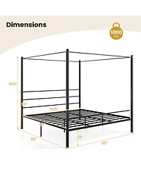 Slickblue Canopy Bed Frame Metal with Slat Support, Durable Platform Bed for Bedroom