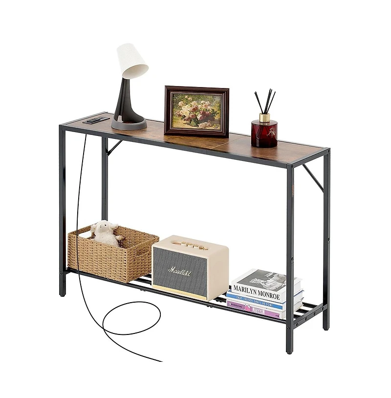 Sugift 41.7 in Narrow Console Table with Power Outlets and Usb Ports, 2-Tier Behind Couch Entryway Table with Charging Station