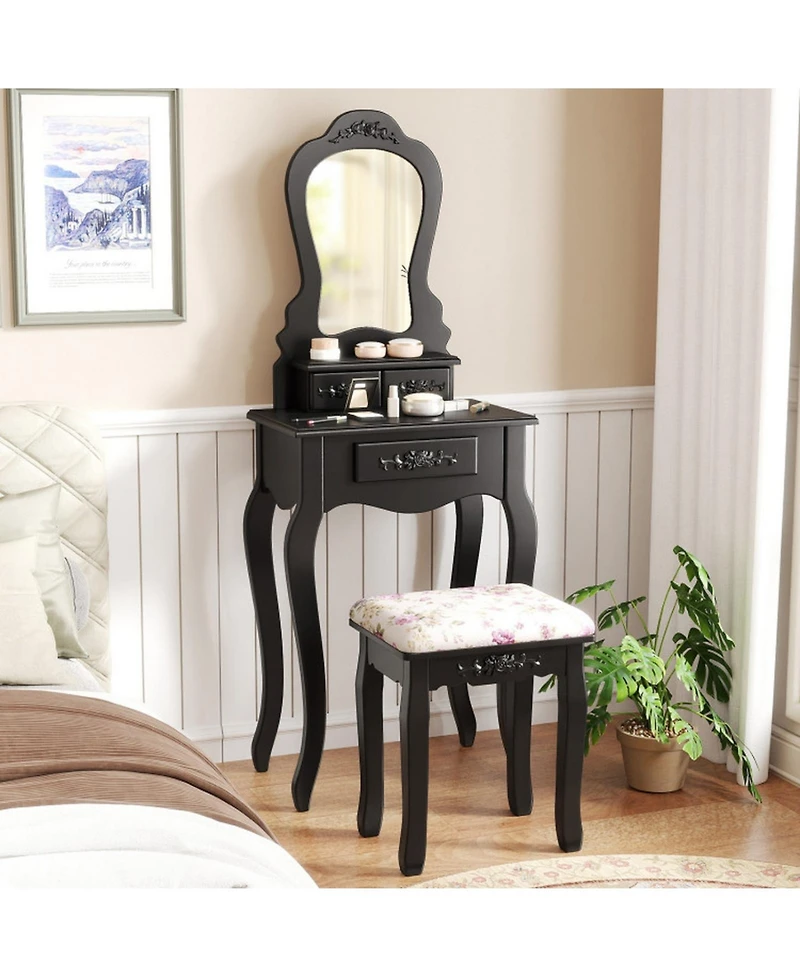 Gouun Wood Kids Pretend Makeup Vanity Set with Mirror and Storage