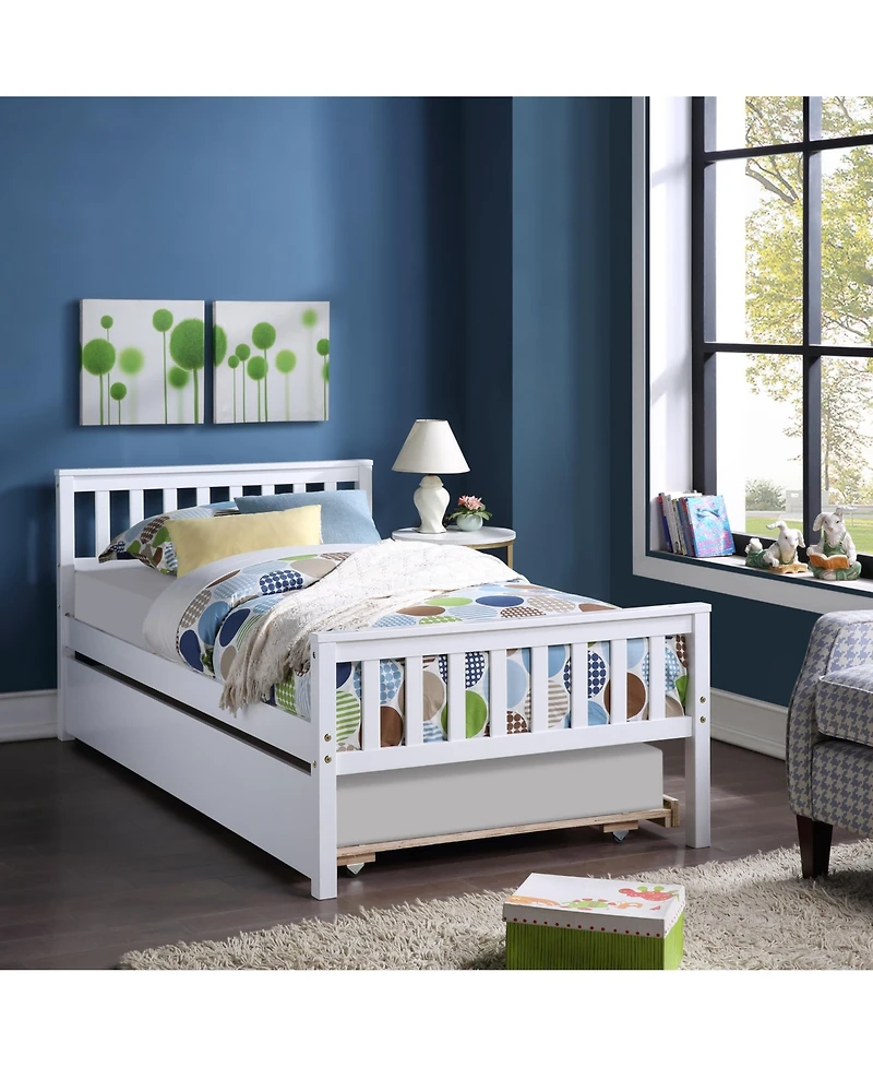 Rainsken Twin Bed with Trundle, Wood Platform Frame Headboard and Footboard, No Box Spring Needed for Kids Boys Girls Teens
