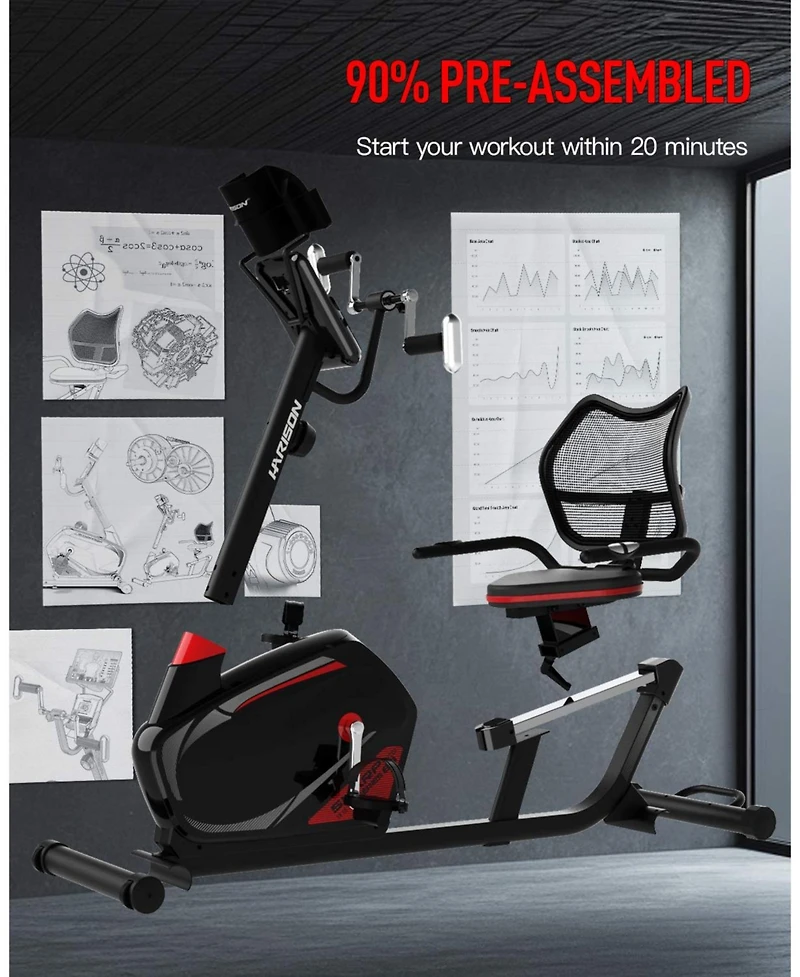 Harison Recumbent Exercise Bike, 400 lbs Capacity with Arm Exerciser