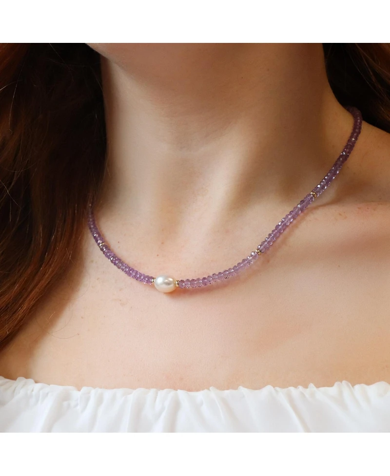 The Lovery Amethyst Bead Pearl Necklace 14K