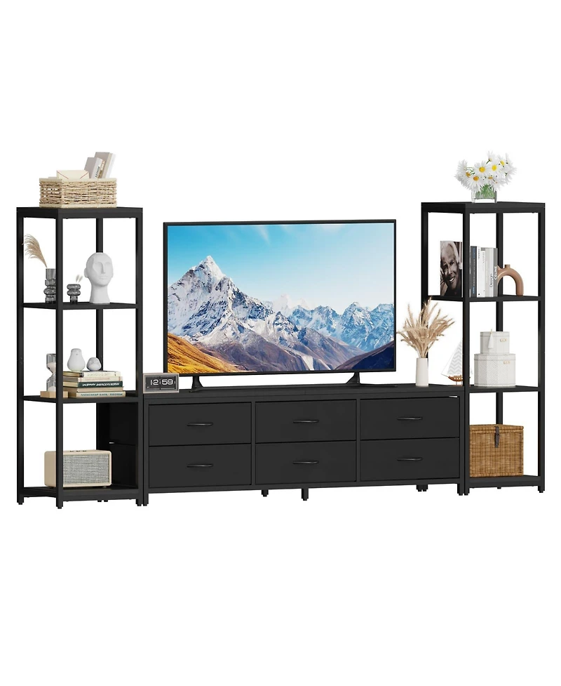 gaomon Tv Stand with 6 Fabric Drawers and 4-Tier Shelves, Modern Entertainment Center for TVs up to 75