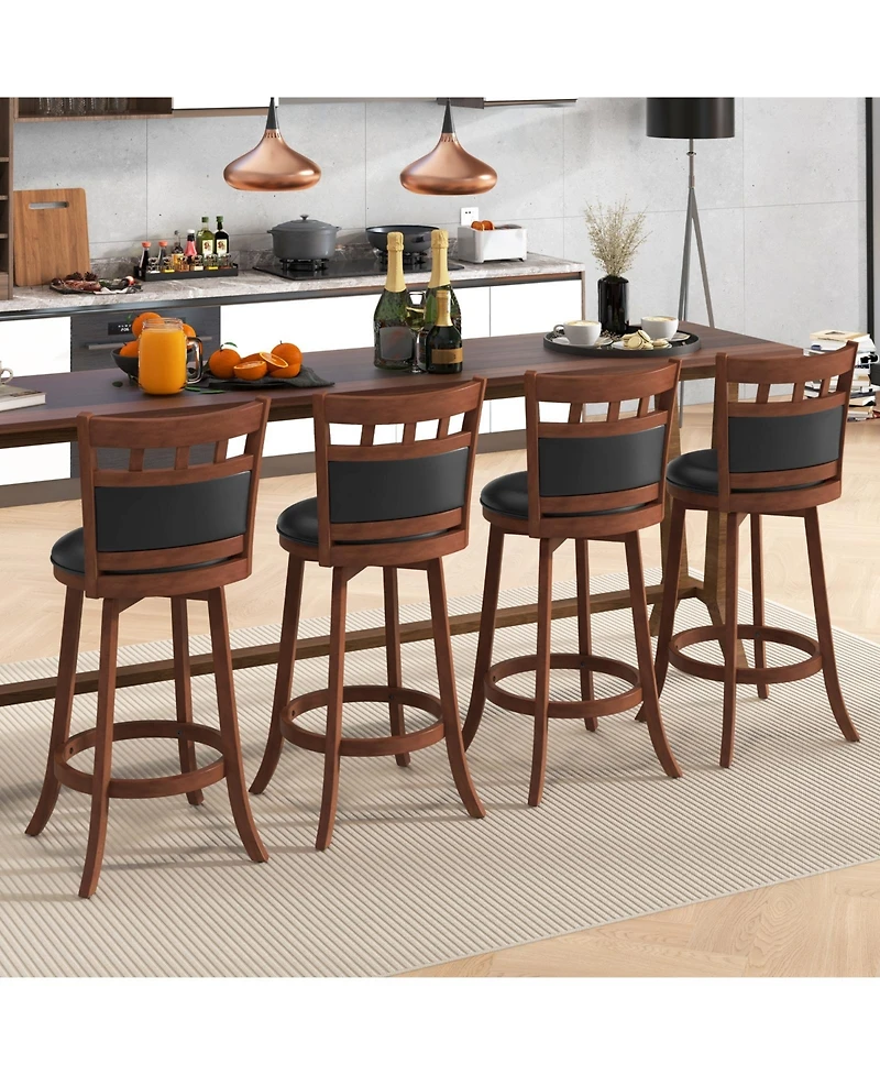 Slickblue Counter Height Wooden Swivel Bar Stools Set of 2, Faux Leather Upholstered Chairs