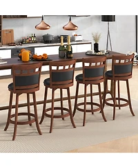 Slickblue Counter Height Wooden Swivel Bar Stools Set of 2, Faux Leather Upholstered Chairs