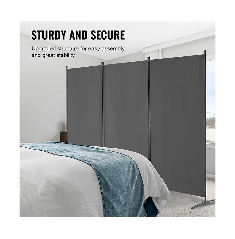 Sugift 3-Panel Fabric Folding Privacy Screen with Steel Frame, 72.4 in Tall Portable Room Partition