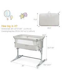 Gouun Baby 4-Height Travel Bedside Bassinet with Breathable Mesh and Carry Bag