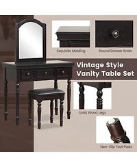Gouun Wood Makeup Vanity Table and Stool Set with Lighted Mirror