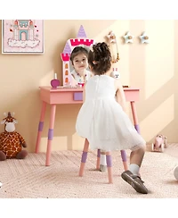 Gouun Wood Kids Princess Vanity Set with Mirror and Stool