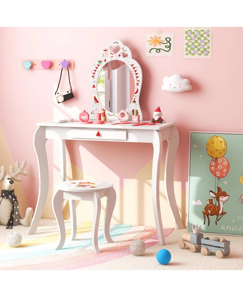 Gouun Wood Children Makeup Vanity Table with Removable Mirror
