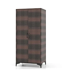 Gouun Metal Frame Tall Wicker Wardrobe Closet with Hanging Rod and Doors