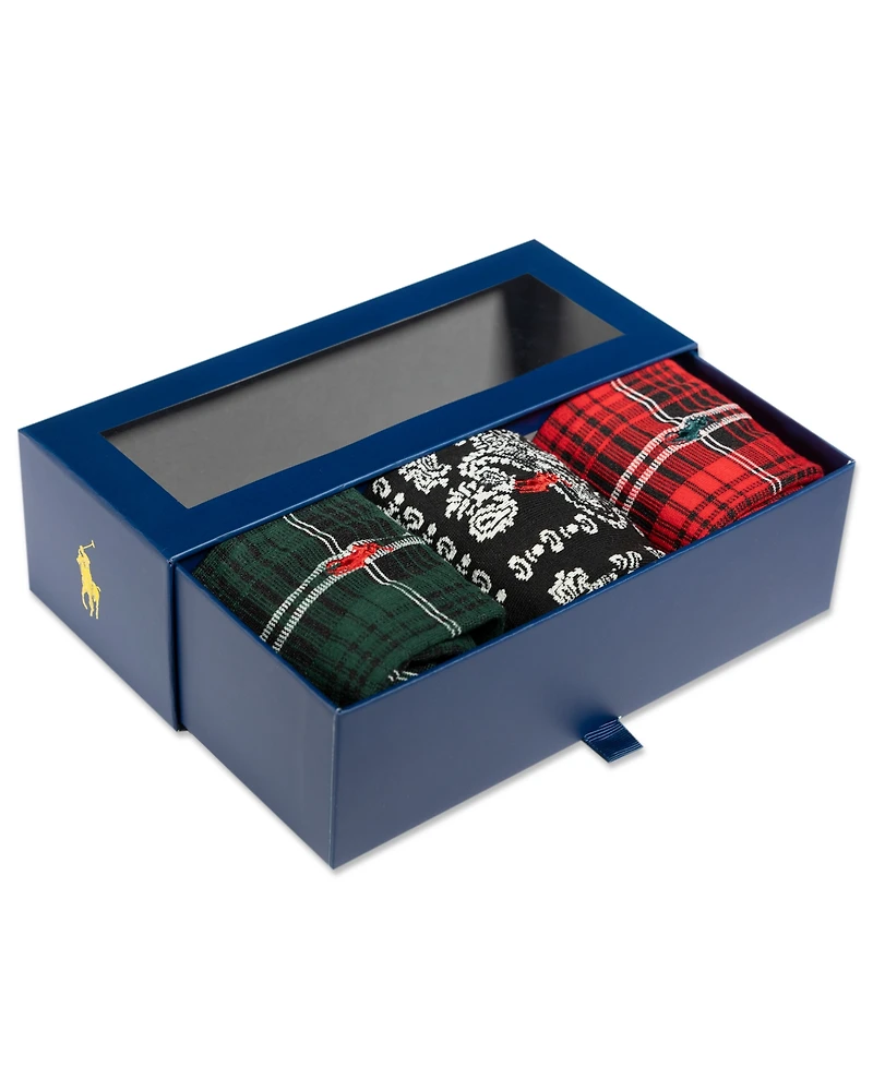Polo Ralph Lauren Men's Chopped Bandana and Plaid Pattern Socks, 3-Pack