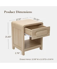 LuxenHome Nightstand with Storage, End Table with Light Wood Finish, Drawer and Open Shelf