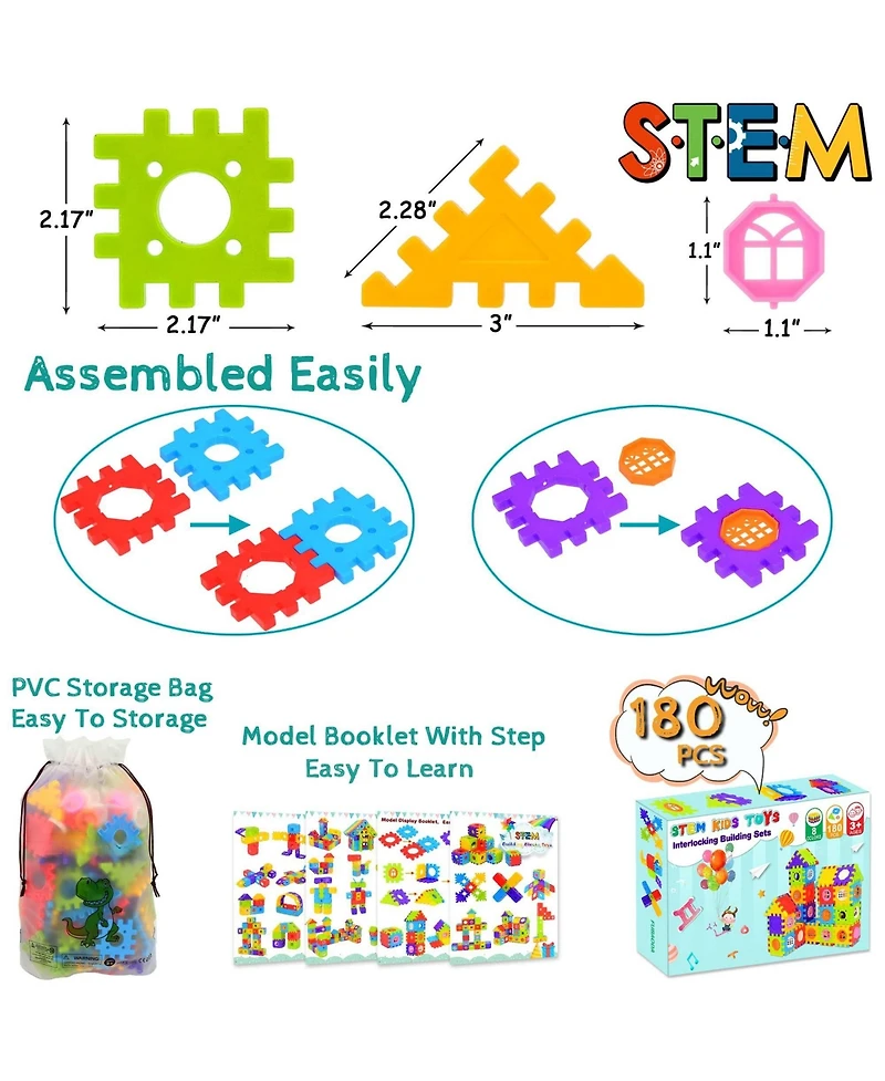 Gnuadz Building Blocks 180 Sets Stem Toys Interlocking