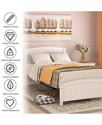 Rainsken Twin Size Bed Frame, Wood Platform Bed with Headboard, Footboard and Wood Slat Support for Bedroom