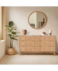 gaomon 6 Drawer Wood Dresser with Faux Marble Top, 54" Wide Farmhouse Chest, Drip Pattern Design