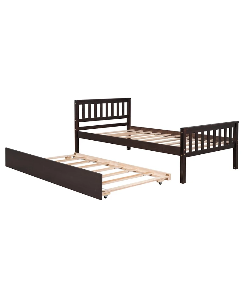 Sailvan Twin Bed with Trundle, Solid Wood Platform Frame Headboard, No Box Spring Needed