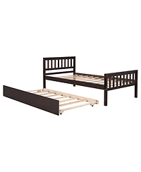 Sailvan Twin Bed with Trundle, Solid Wood Platform Frame Headboard, No Box Spring Needed