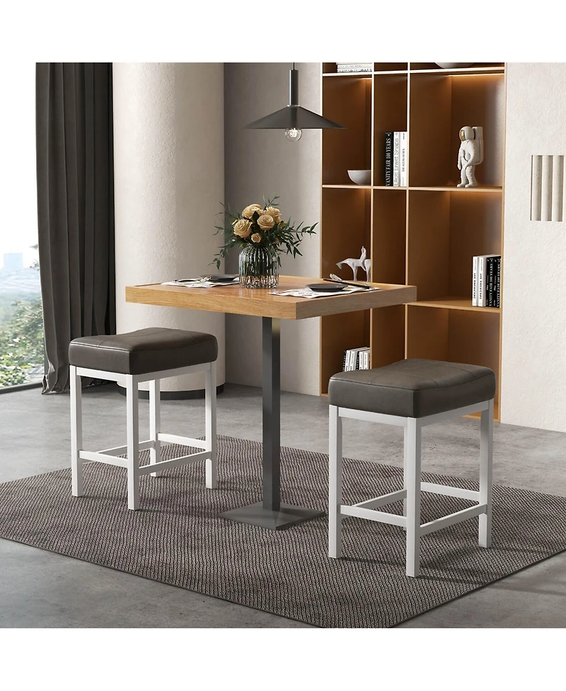 Costway 24.5" Bar Stool Set of 4 with Solid Rubber Wood Frame Humanized Footrest Kitchen