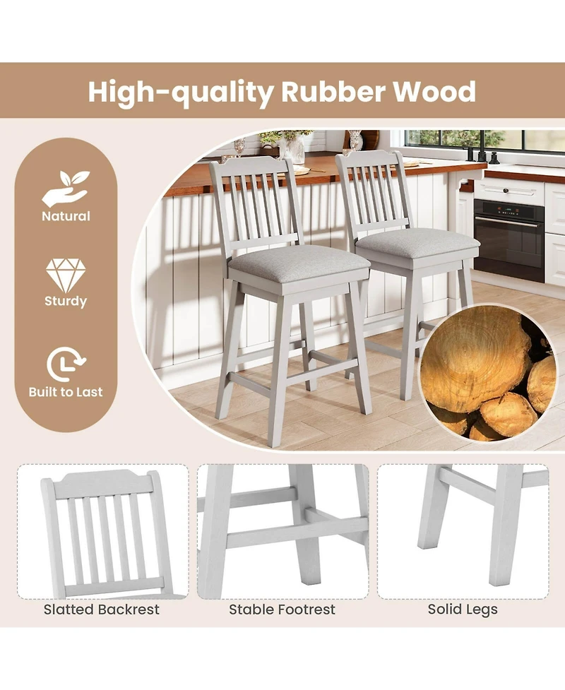 Costway Counter Height Bar Stools with Slatted Back Padded Seat and Footrest