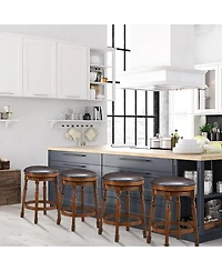 Costway Set of 4 24'' Swivel Bar Stool Leather Padded Dining Kitchen Pub Chair Backless