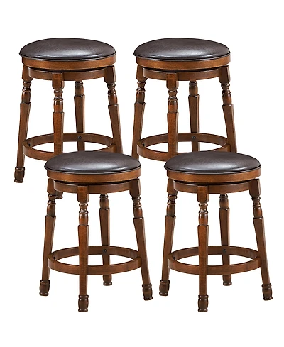 Costway Set of 4 24'' Swivel Bar Stool Leather Padded Dining Kitchen Pub Chair Backless