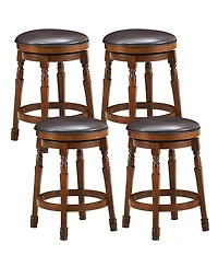 Costway Set of 4 24'' Swivel Bar Stool Leather Padded Dining Kitchen Pub Chair Backless