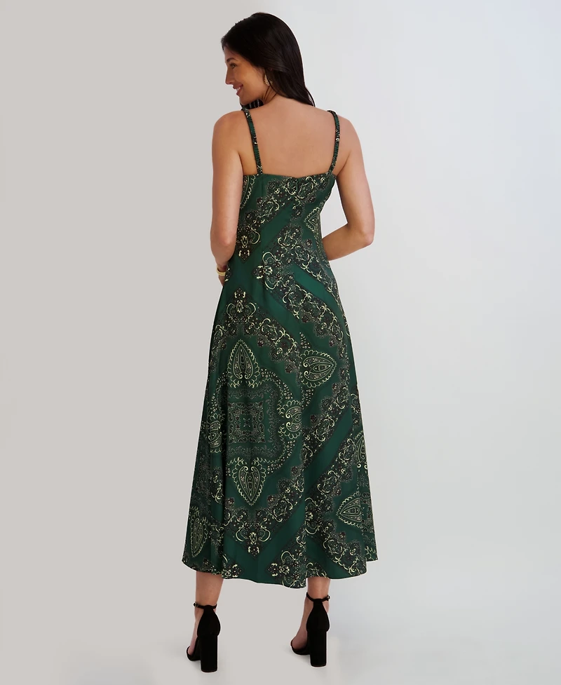 Siena Women's Printed Cowl Neck Satin Midi Dress