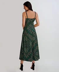 Siena Women's Printed Cowl Neck Satin Midi Dress